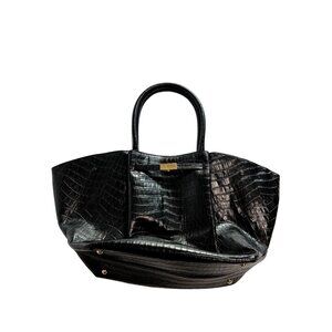 DeMellier Black Croc-Embossed Tote